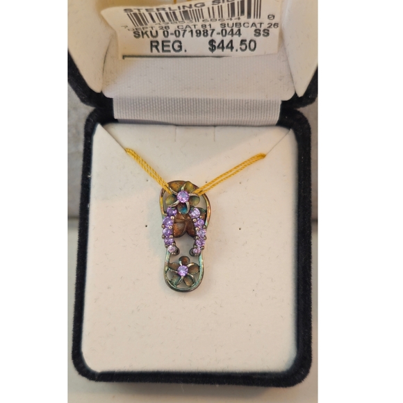 NIB Floral Flip-Flop Pendant with Purple Accents - Picture 2 of 6